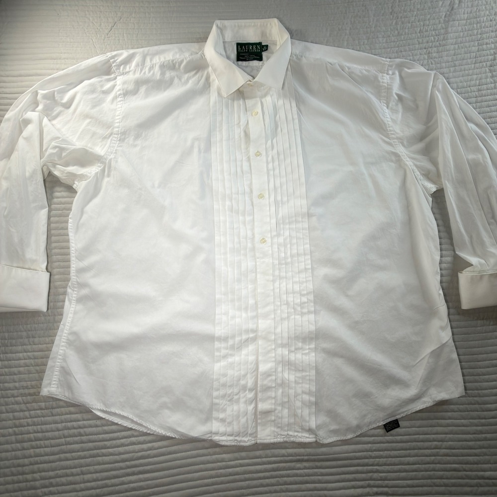 Lauren Ralph Lauren Tuxedo Shirt Mens 19 36/37 White Exc Pleated French Cuff